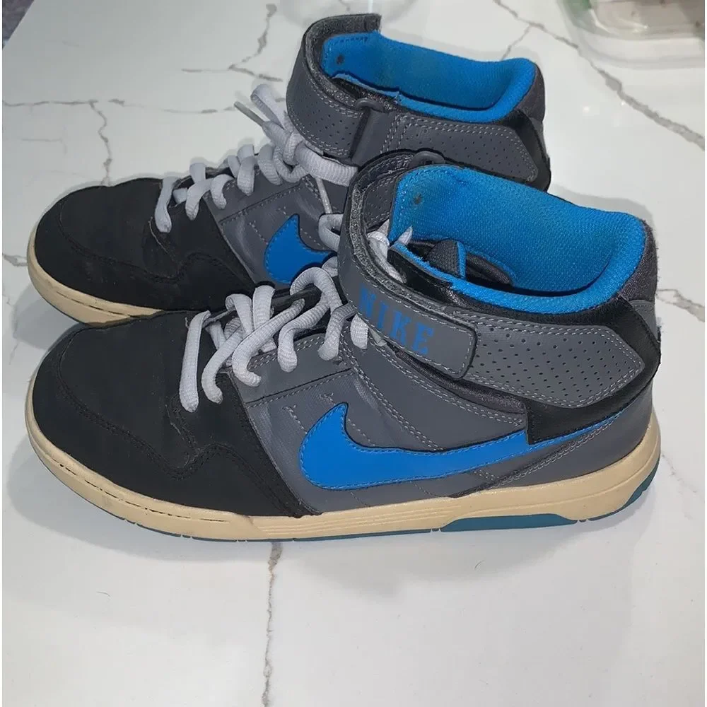 Nike Vintage Mogan Blue Black Leather Youth Mid Skate Shoes Sneakers Size 6.5Y